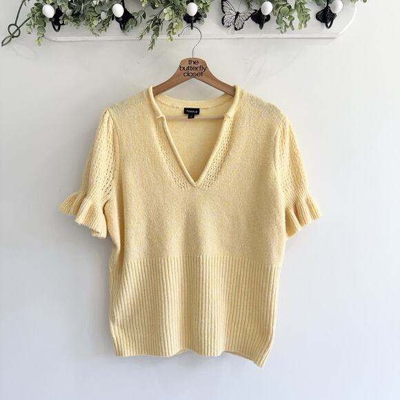 Torrid Women's Vegan Cashmere V-Neck Ruffle Sleeve Sweater 1X Yellow 16-3072 - Picture 1 of 3